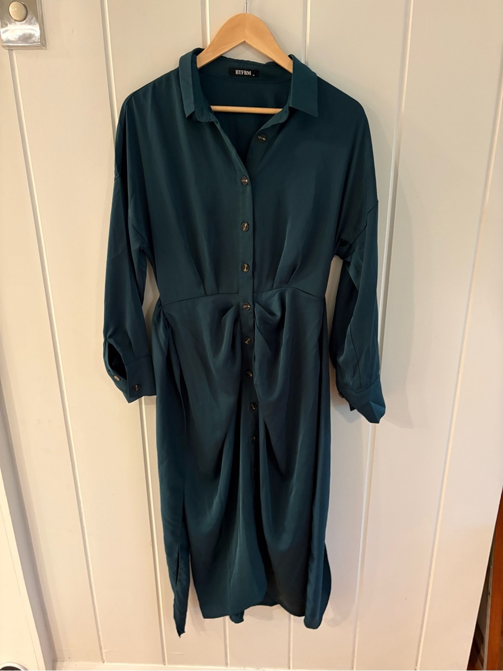 BTFBM Teal Button-Front Midi Dress